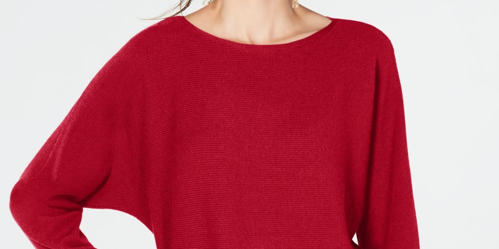 INC International Concepts Women's Dolman-Sleeve Ribbed-Knit Sweater Dark Red Size Medium