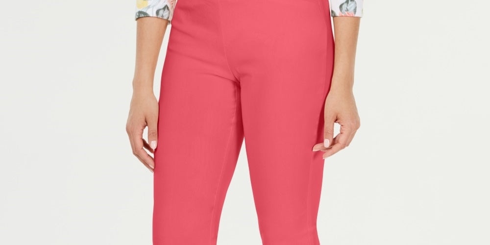 Charter Club Women's Cambridge Skinny Pull-On Tummy-Control Pants Coral Size 8