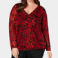 INC International Concepts Women's Blouse Surplice Scroll Print Sheer Illusion Red Size 0X