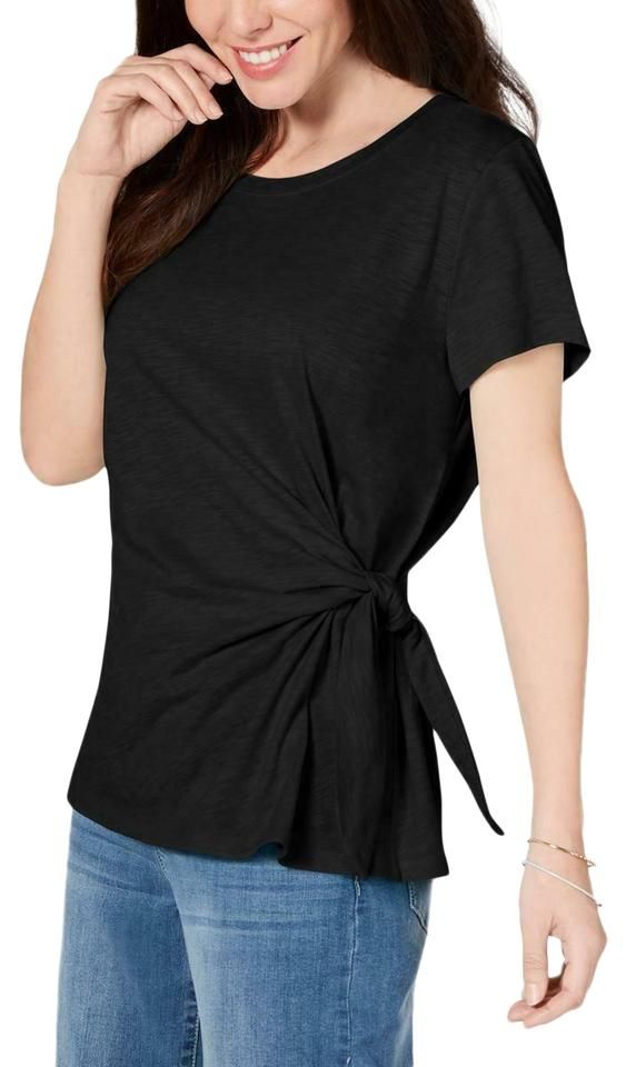 Style & Co Women's Side-Tie Top Black Size Large