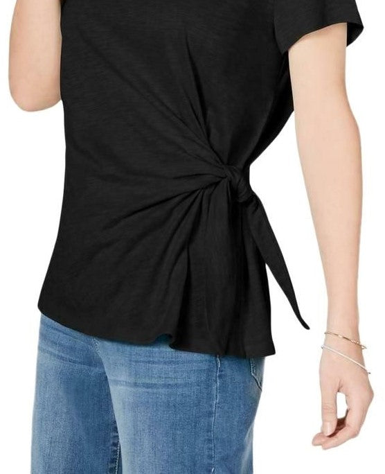 Style & Co Women's Side-Tie Top Black Size Large