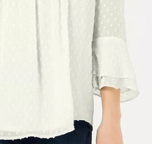Charter Club Women's Double-Ruffle Textured Pintuck Top White Size Medium
