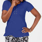 Karen Scott Women's Cotton Lace Up Neck Top Blue Size Medium