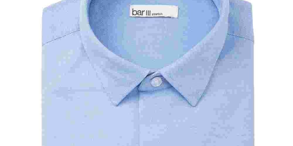 Bar III Men's Light Blue Heather Work Dress Shirt Navy Size 17.5- 36X37
