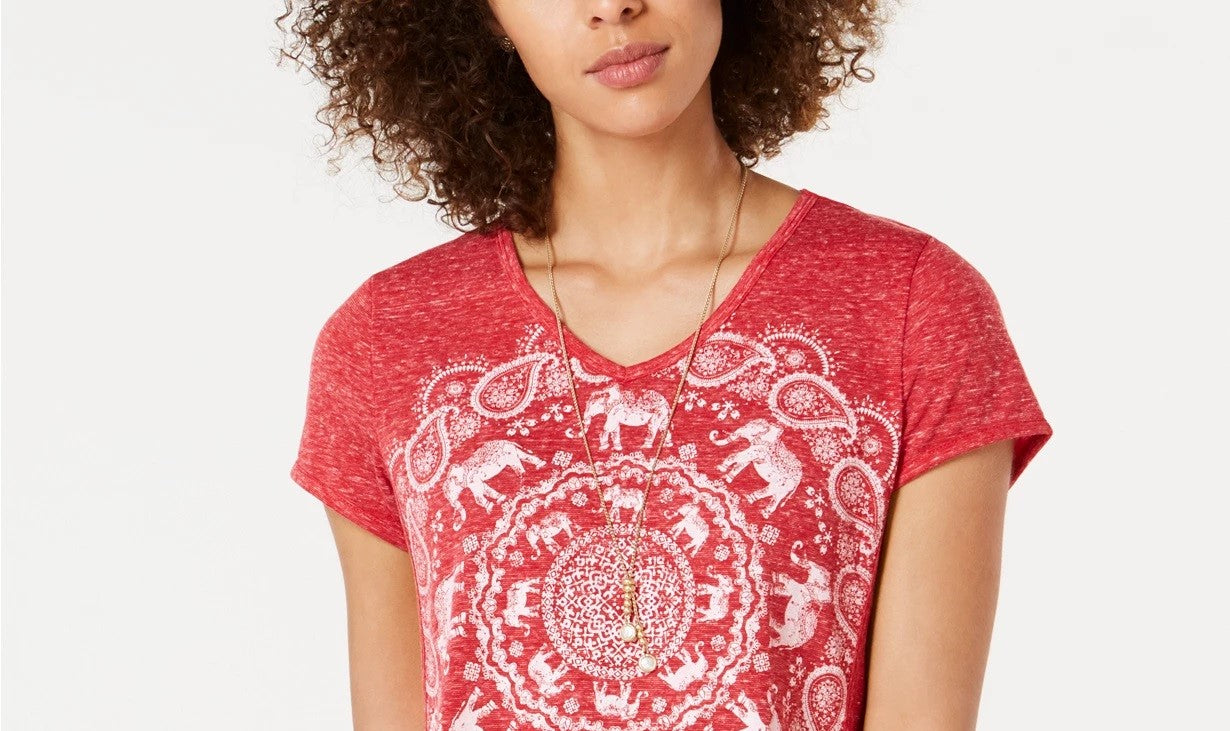 Style & Co Women's Graphic T-Shirt Red Size Small