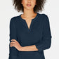 Charter Club Women's Petite Supima Cotton Split-Neck Top Blue Size 44