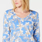 Karen Scott Women's Floral Print V Neck Top Blue Size Small