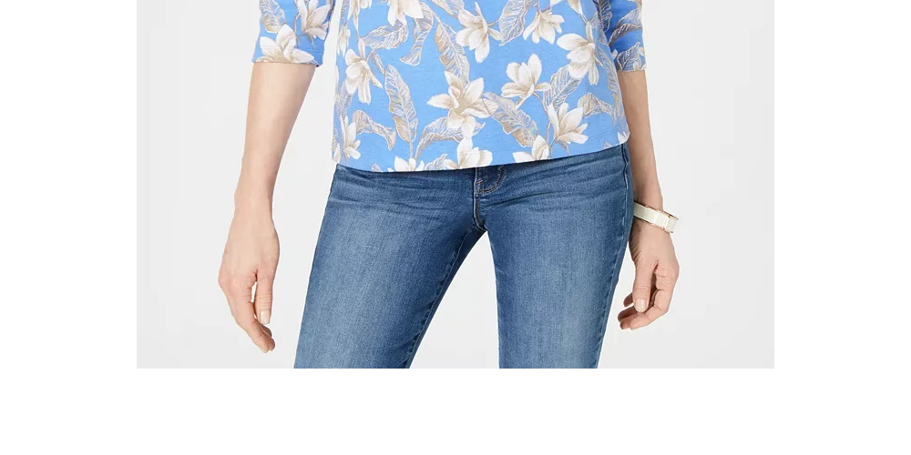 Karen Scott Women's Floral Print V Neck Top Blue Size Small