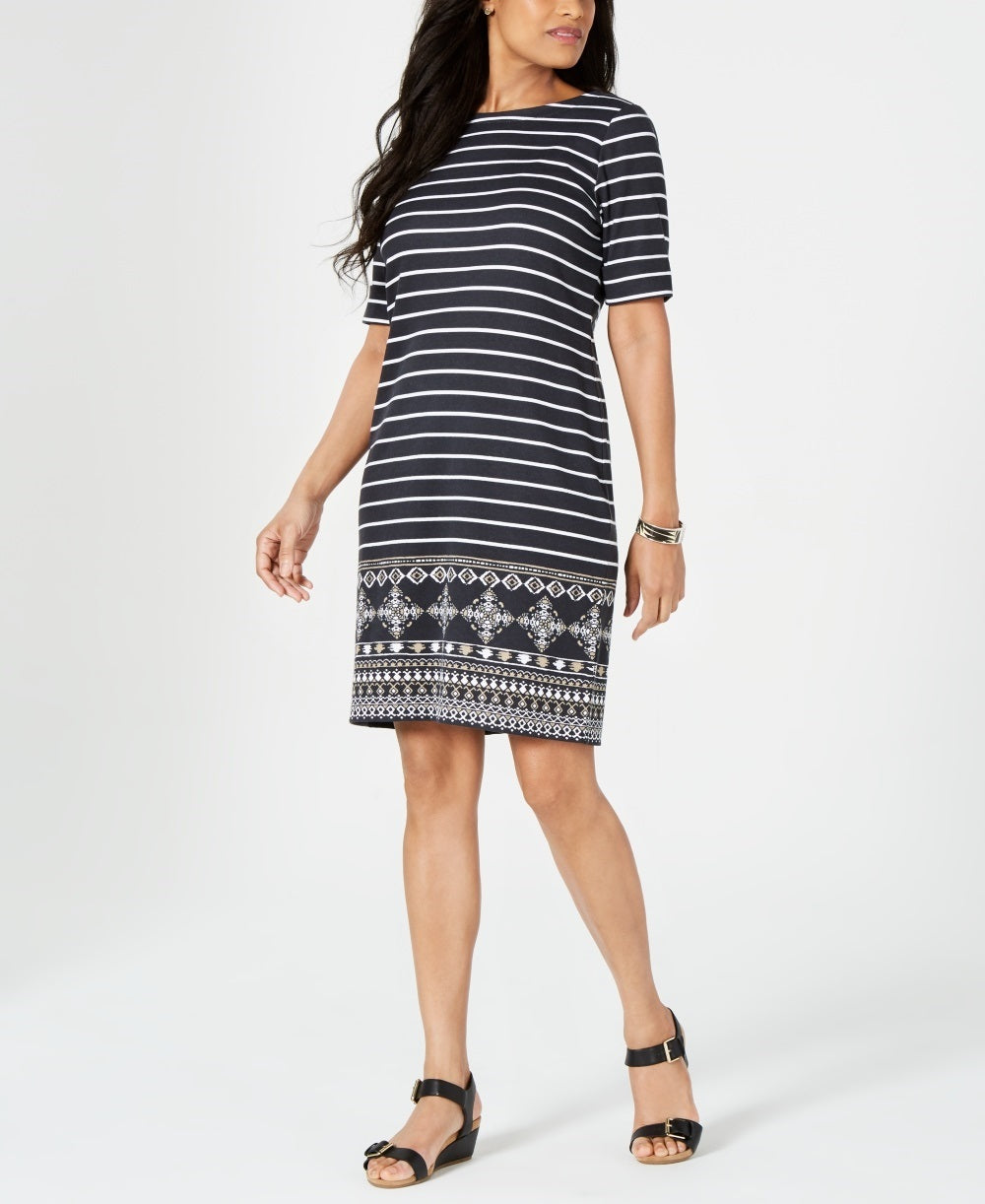 Karen Scott Women's Printed Shift Dress Black Size Petite XL