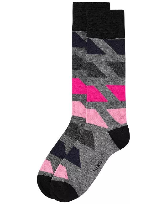 Alfani Men's Horizontal Blocks Moisture Wicking Seamless Dress Socks Grey Size Regular