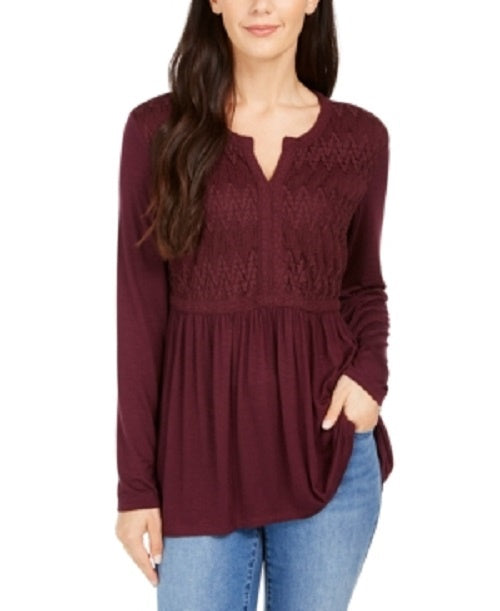 Style & Co Women's Lace-Front Draped Top  Med Purple Size XX-Large