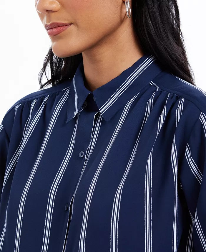 Charter Club Women's Striped Tie Front Shirt Blue Size X-Large