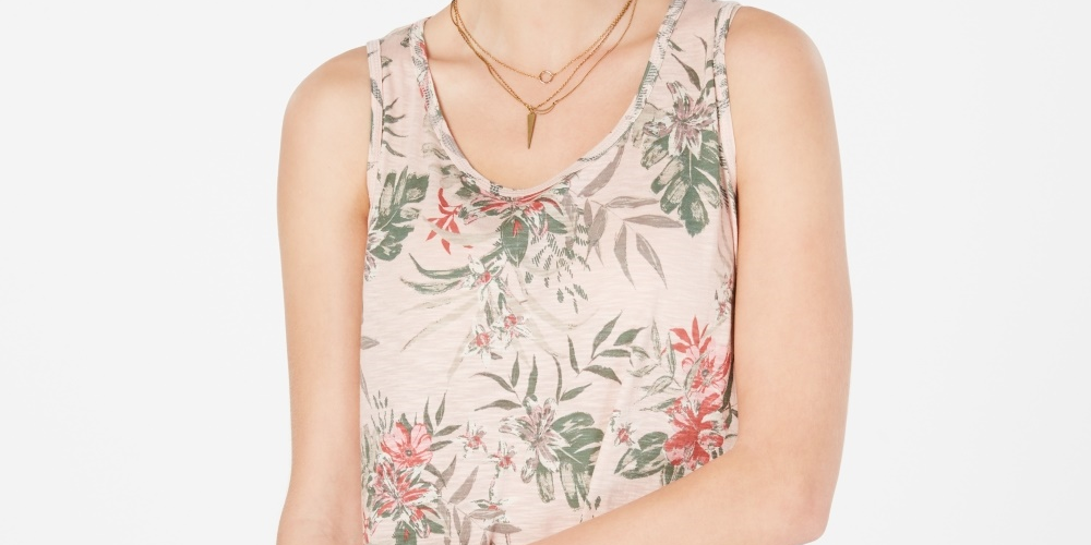 Style & Co Women's Printed Tank Top Pink Size Petite Medium