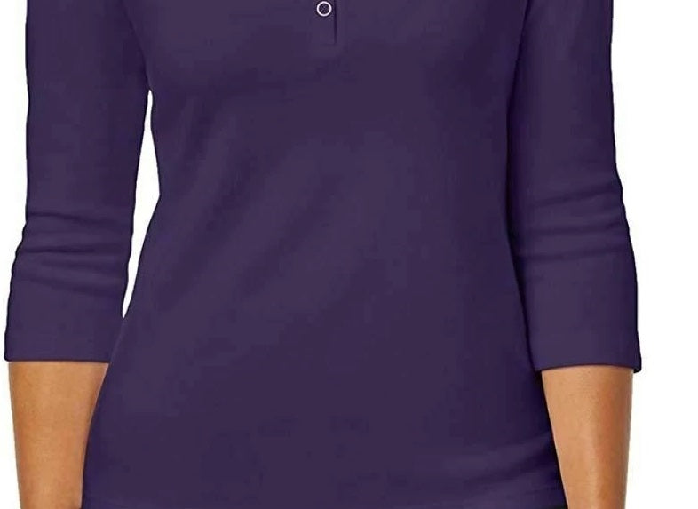 Karen Scott Women's Petite Cotton Henley Shirt Purple Size Petite Large