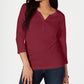 Karen Scott Women's Petite Cotton Henley Shirt  Red Size Petite Small-Medium