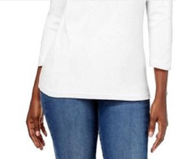 Karen Scott Women's Cotton V Neck Button Trim Top White Size Small