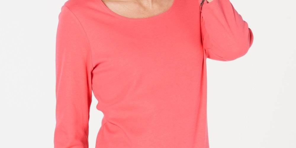 Karen Scott Women's Cotton 3/4-Sleeve Top Orange Size Medium