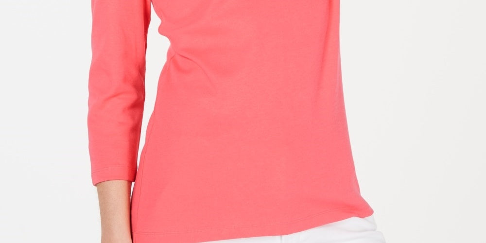 Karen Scott Women's Cotton 3/4-Sleeve Top Orange Size Medium