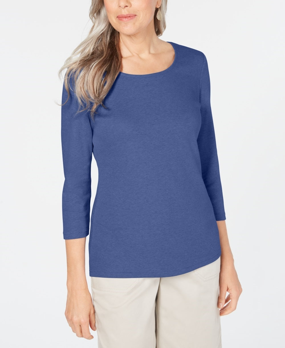 Karen Scott Women's Cotton Scoop-Neck Top Blue Size Petite Medium