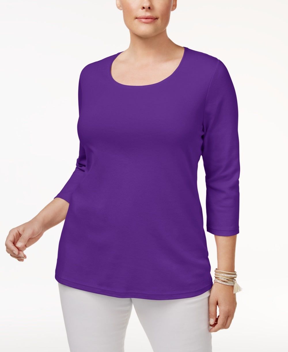 Karen Scott Women's Plus Size Cotton Scoop-Neck Top Purple Size 0x