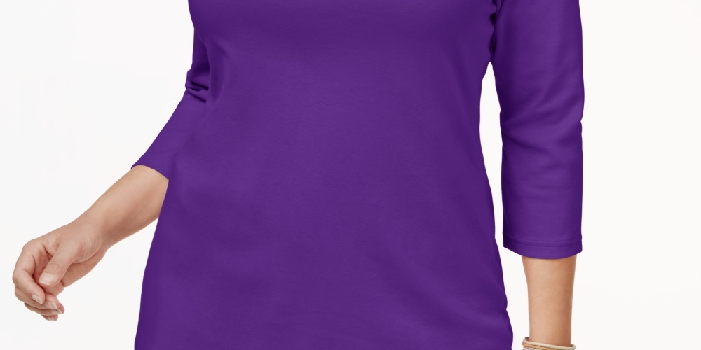 Karen Scott Women's Plus Size Cotton Scoop-Neck Top Purple Size 0x