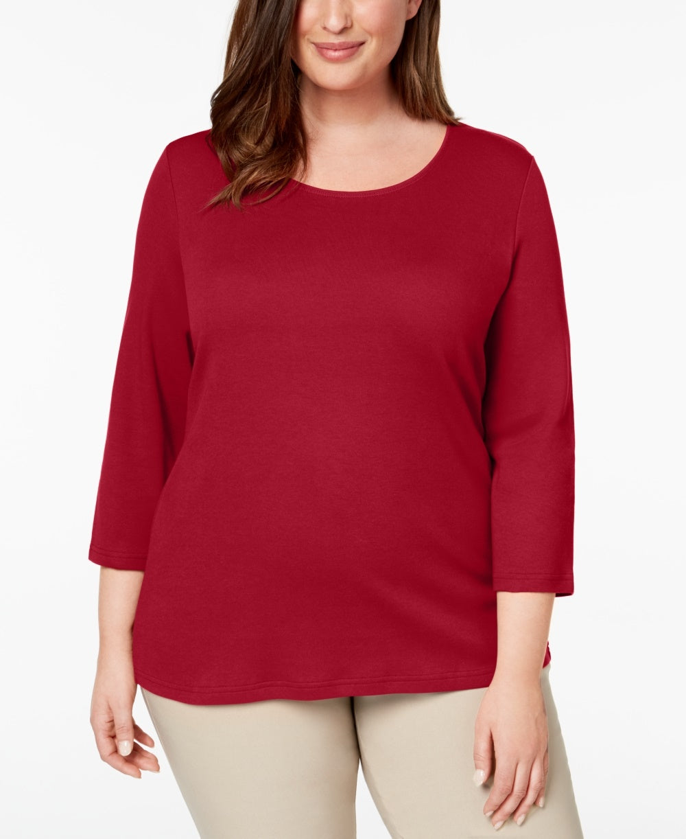 Karen Scott Women's Cotton Scoop Neck Top Red Size 0X