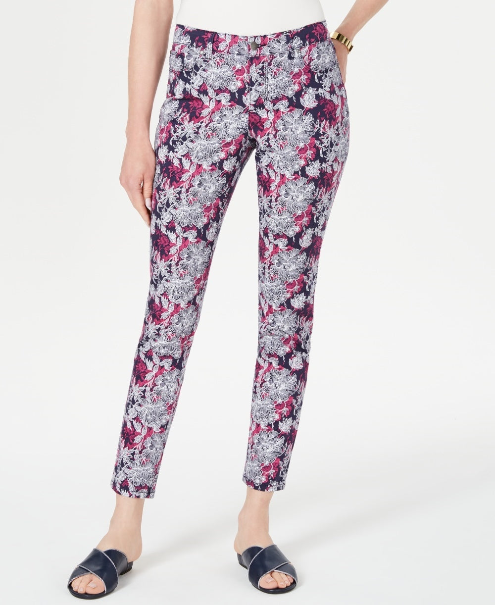 Charter Club Women's Bristol Ankle Floral Print Skinny Jeans Blue Size 8