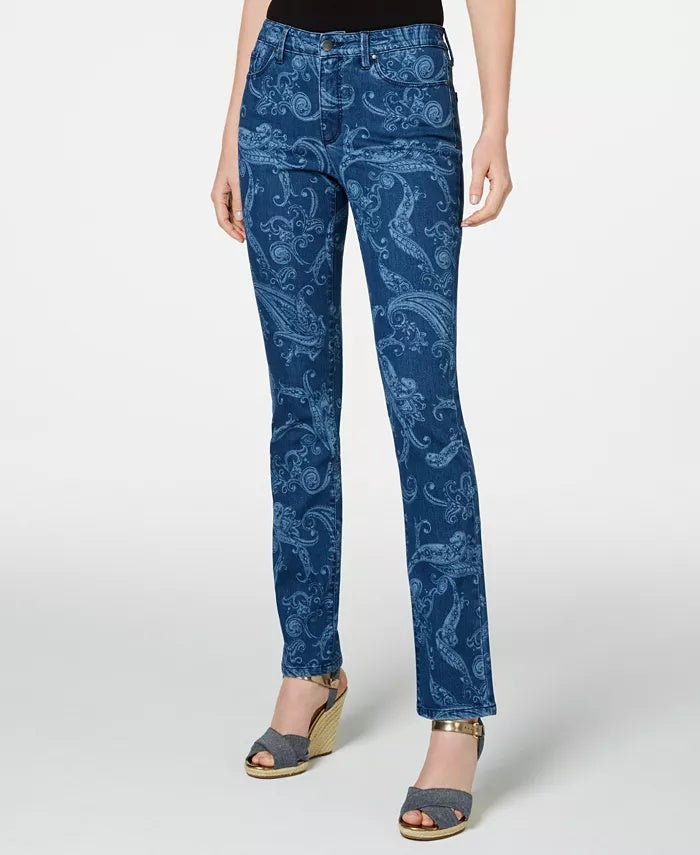 Charter Club Women's Paisley Print Straight Leg Jeans Blue Size 12