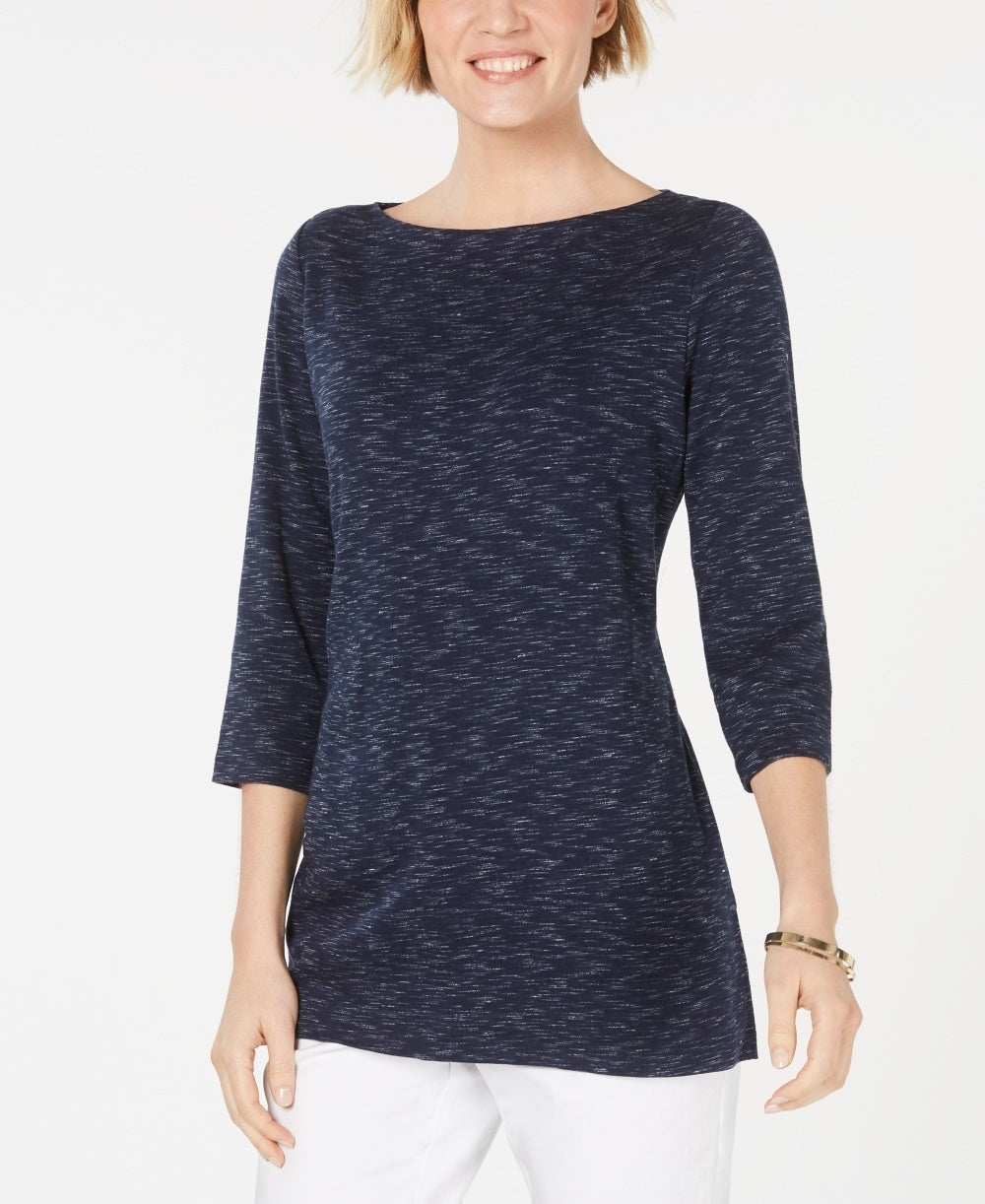 Karen Scott Women's Boat Neck Space Dyed Top  Black Size X-Large