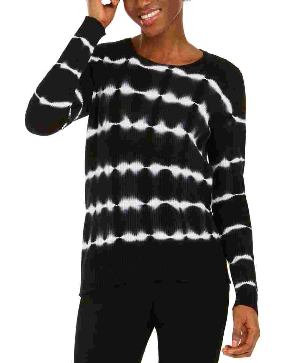 INC International Concepts Women's Cotton Tie-Dye Pullover Top Black Size Small