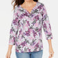 Karen Scott Women's Printed Henley Grey Size Petite Large