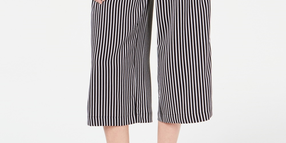 Maison Jules Women's Striped Wide-Leg Tie-Front Capri Pants Black Size X-Small