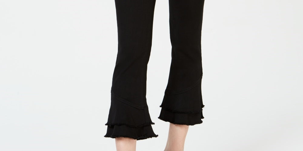 INC International Concepts Women's Double-Ruffle-Hem Ankle Jeans Black Size 6