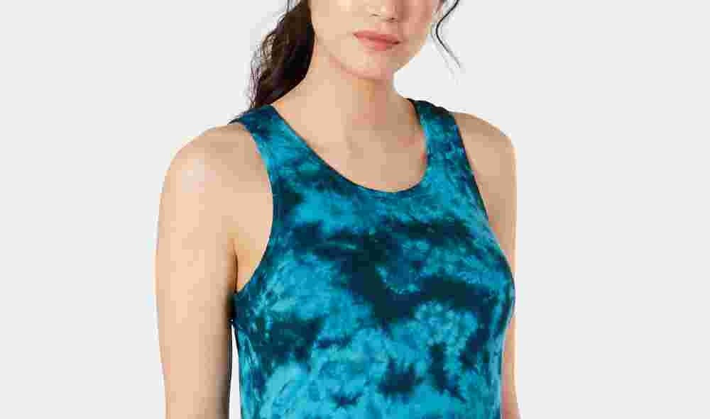 Ideology Women's Tie Dye Criss Cross Back Tank Top Turq/Aqua Size Medium