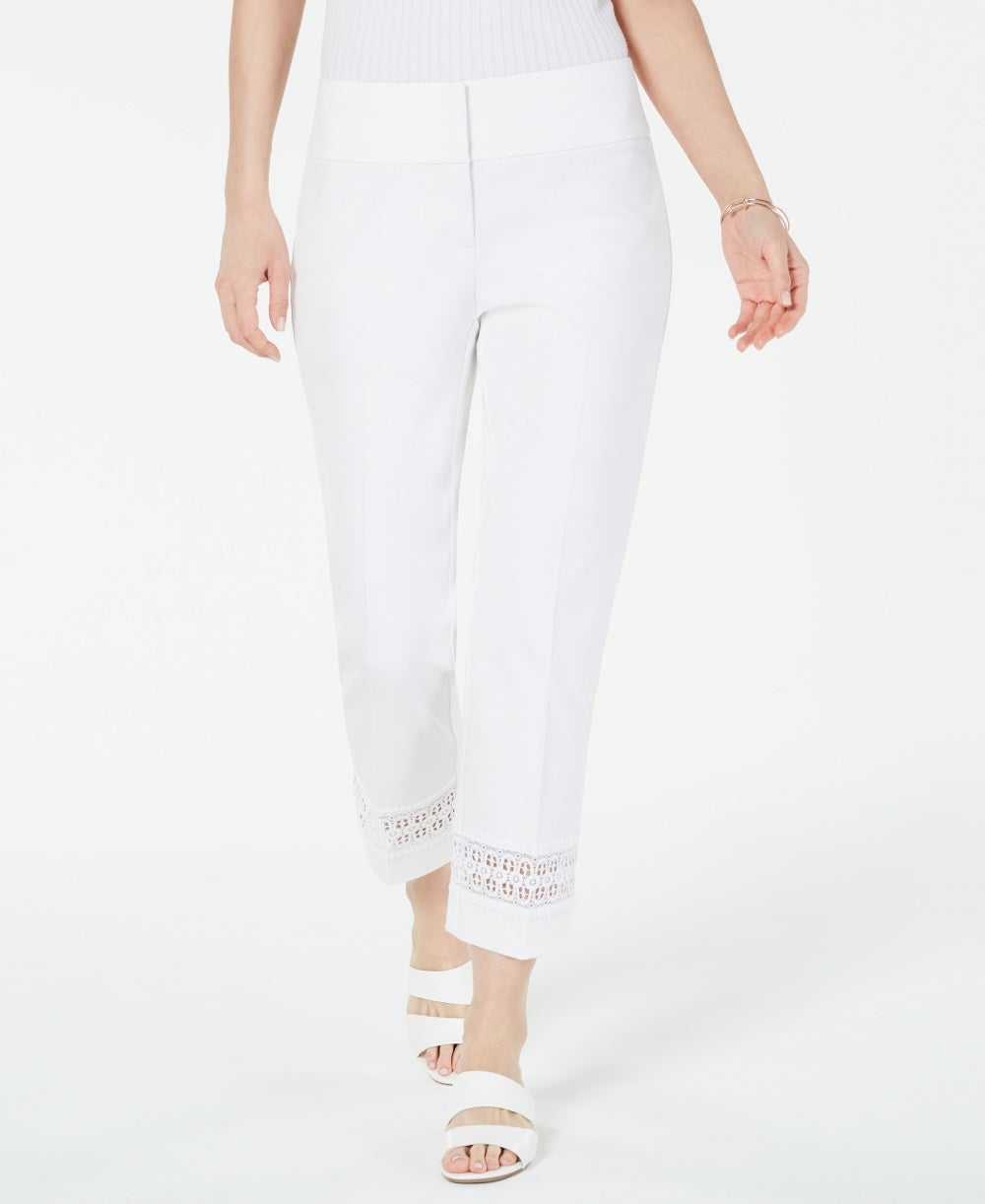 Alfani Women's Cropped Lace Inset Pants White Size 6 Petite