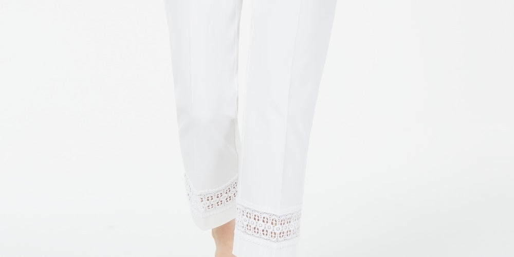 Alfani Women's Cropped Lace Inset Pants White Size 6 Petite