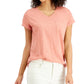 Style & Co Women's Petite Cotton Printed V-Neck T-Shirt Orange Size Petite Small