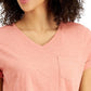 Style & Co Women's Petite Cotton Printed V-Neck T-Shirt Orange Size Petite Small