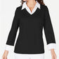 Karen Scott Women's Petite Layered-Look Cotton Top Black Size Petite Large