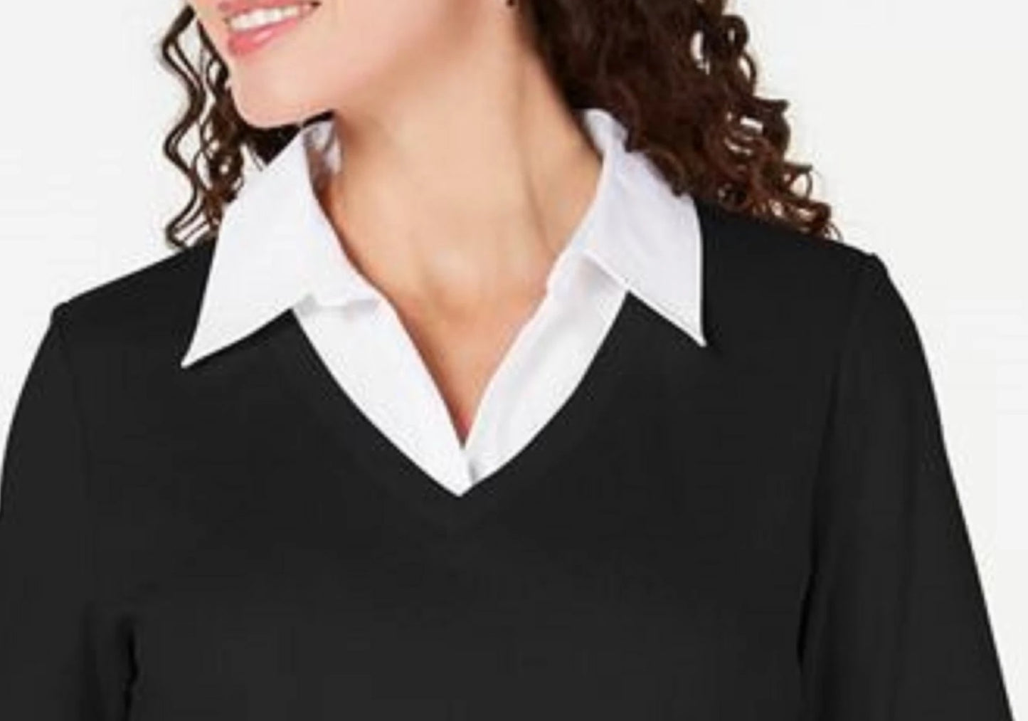 Karen Scott Women's Petite Layered-Look Cotton Top Black Size Petite Large