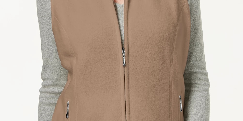 Karen Scott Women's Petite Zip-Front Vest Brown Size Petite Large