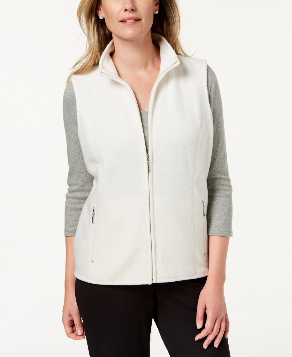 Karen Scott Women's Fleece Zip Front Vest White Size Petite Large