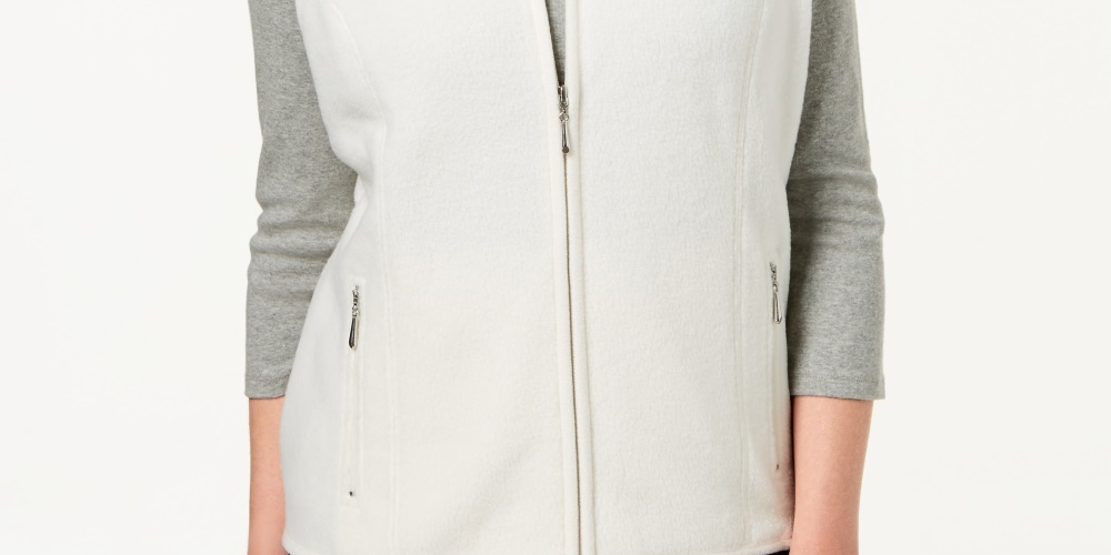 Karen Scott Women's Fleece Zip Front Vest White Size Petite Large