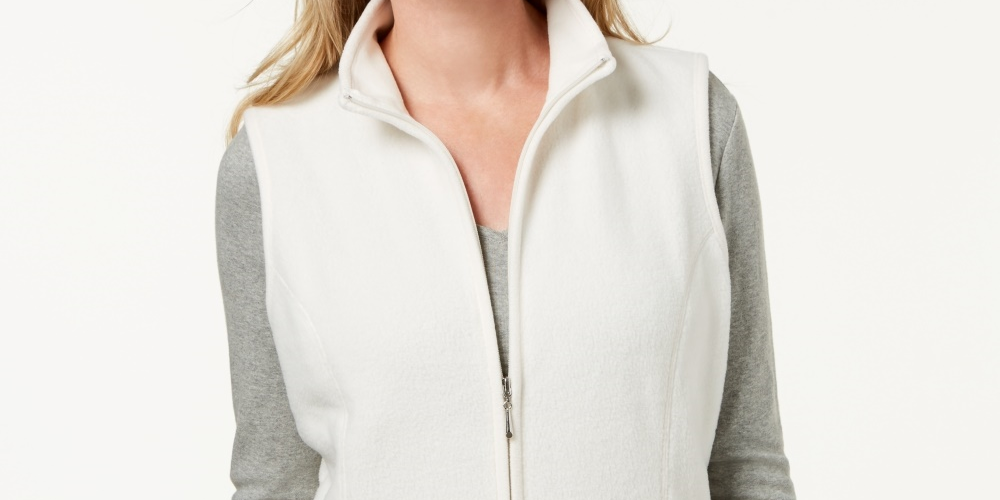 Karen Scott Women's Fleece Zip Front Vest White Size Petite Large