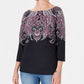 Karen Scott Women's Lile Paisley Boat Neck Top Black Size Medium