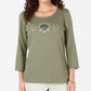 Karen Scott Women's Petite Rhinestone-Embellished Cotton Top Green Size Petite Large