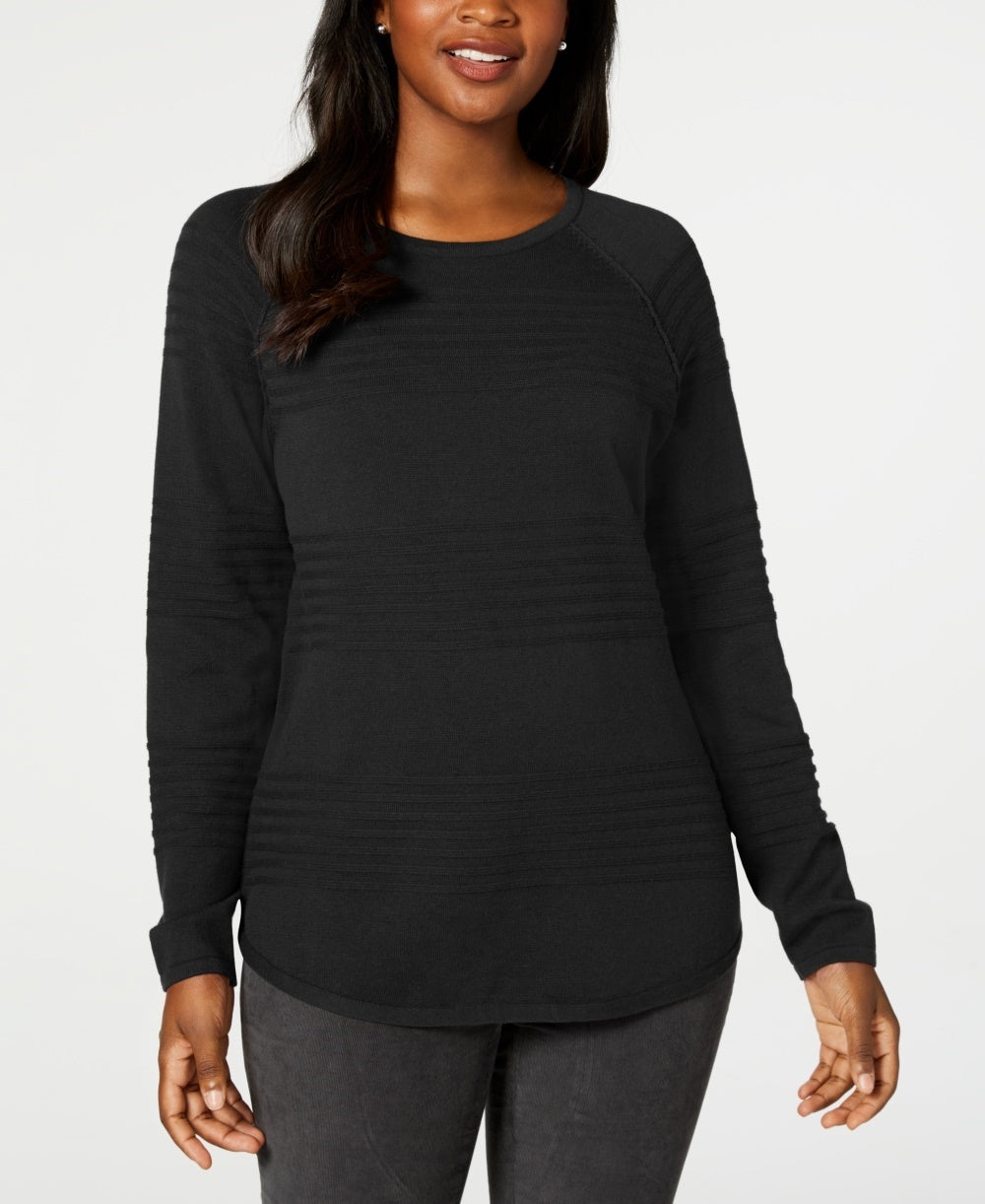 Karen Scott Women's Ribbed Cotton Pullover Sweater Black Size X-Small