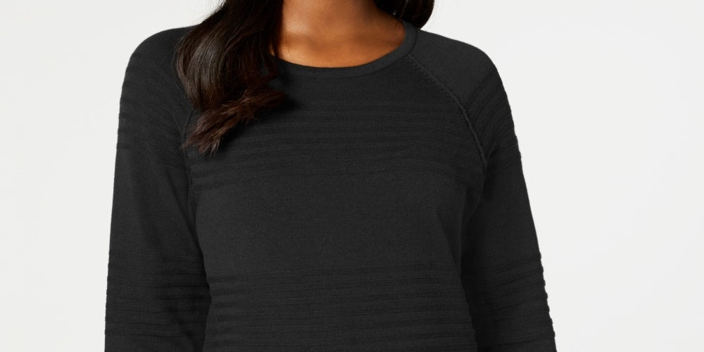Karen Scott Women's Ribbed Cotton Pullover Sweater Black Size X-Small