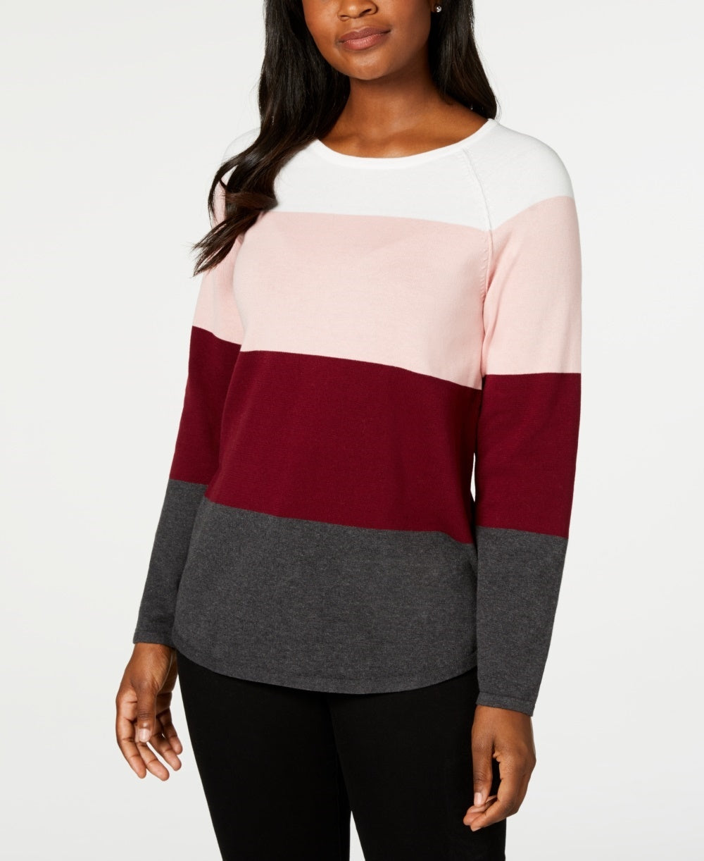 Karen Scott Women's Colorblocked Pullover Sweater Red Size Large