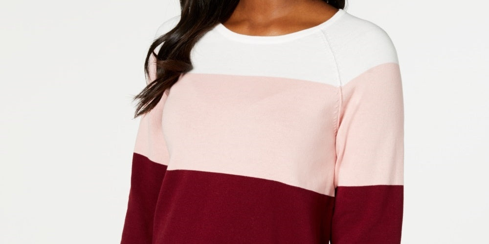 Karen Scott Women's Colorblocked Pullover Sweater Red Size Large